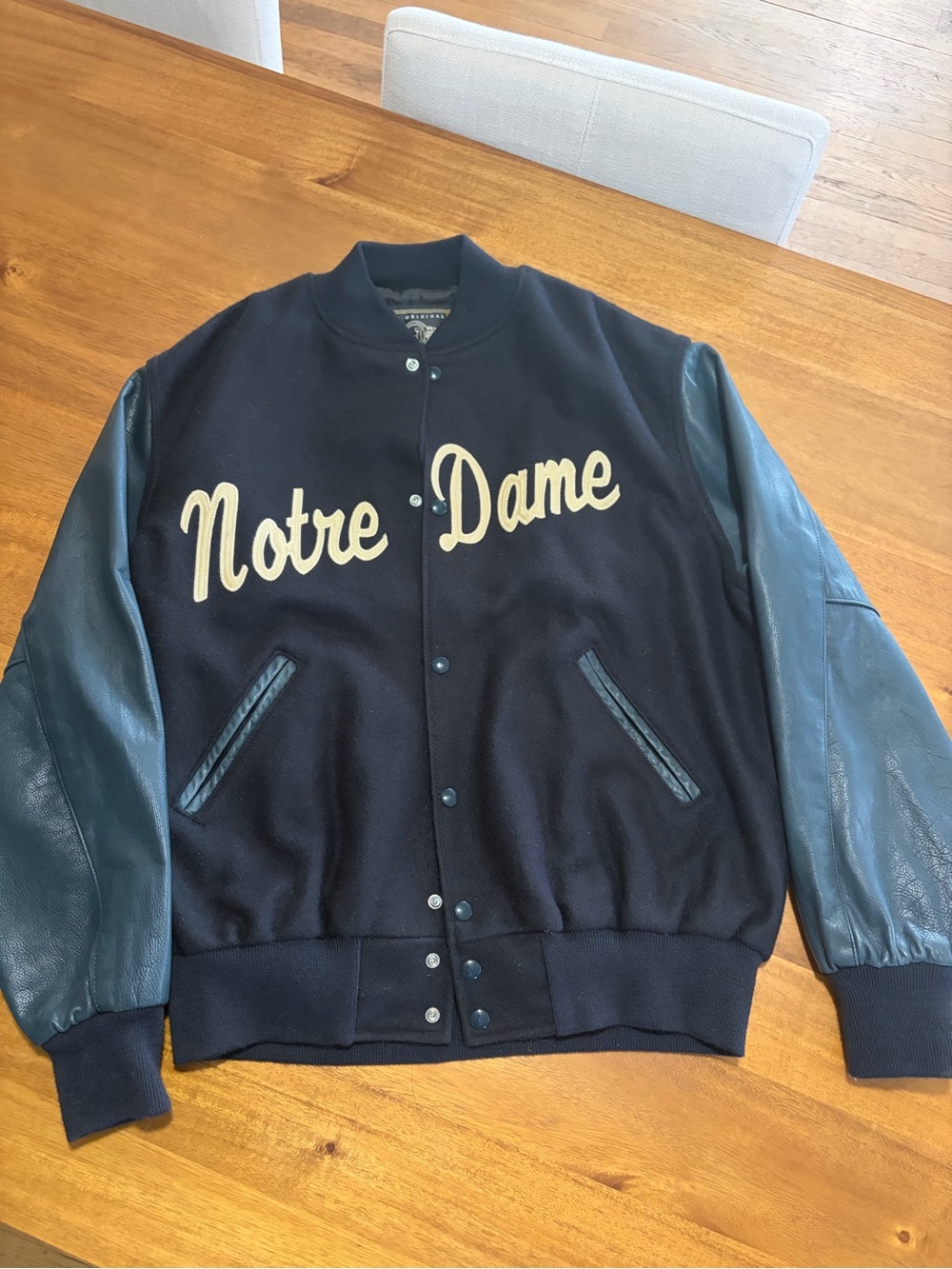 Vintage 90s Holloway Notre Dame Fighting Irish Varsity Jacket Leather Wool Men L